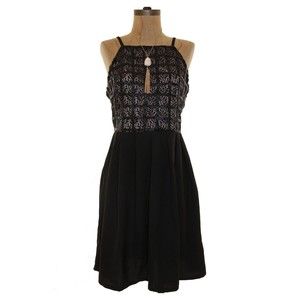 Missguided Fit & Flare Mini Dress Size 8 Lace Grid Bodice Black EUC  B37
